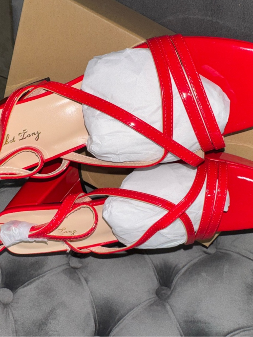 Women’s Red Patent Strappy Block Heel Sandals - Picture 5 of 8